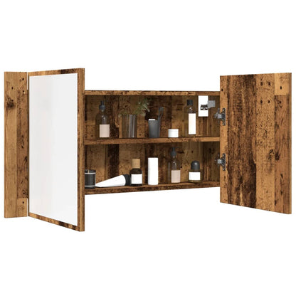 Baderomsspeil Speilskap med LED Gammelt Tre 90x12x45 cm