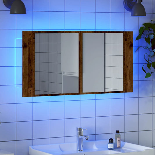 Baderomsspeil Speilskap med LED Gammelt Tre 90x12x45 cm
