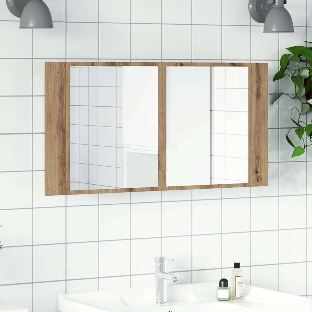Baderomsspeil Speilskap med LED Artisan Eik 90x12x45 cm