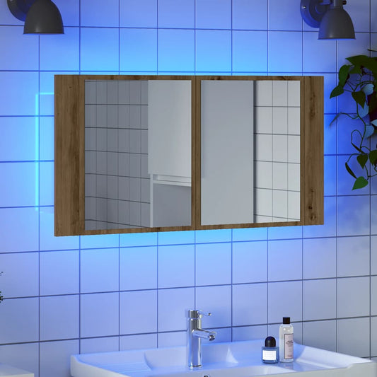 Baderomsspeil Speilskap med LED Artisan Eik 90x12x45 cm