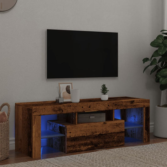 TV-Møbel Gammelt Tre Tv-benk med LED-lys 120x36,5x40 cm