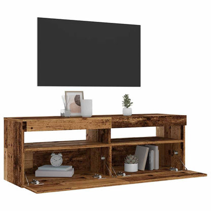 TV-Møbel Gammelt Tre TV-benk med LED-lys 120x35x40 cm