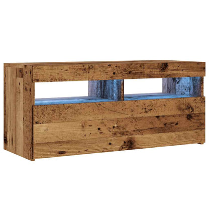 TV-Møbel Gammelt Tre Tv-benk med LED-lys 90x35x40 cm