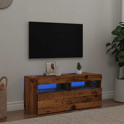 TV-Møbel Gammelt Tre Tv-benk med LED-lys 90x35x40 cm