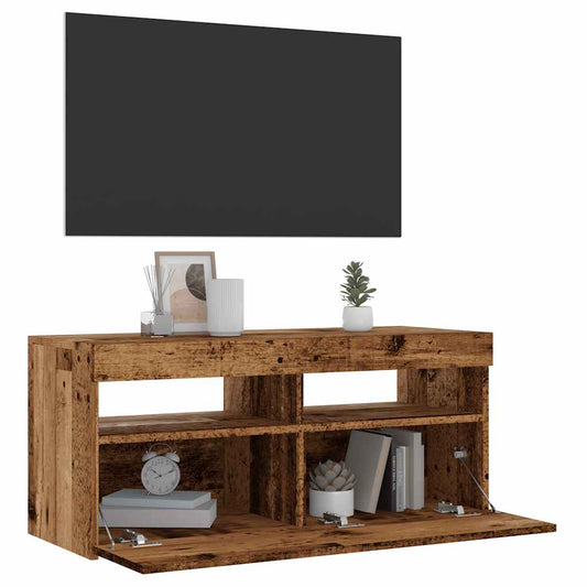 TV-Møbel Gammelt Tre Tv-benk med LED-lys 90x35x40 cm