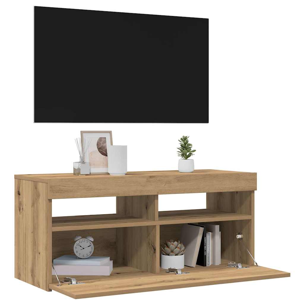TV-Møbel Artisan Eik Tv-benk med LED-lys 90x35x40 cm