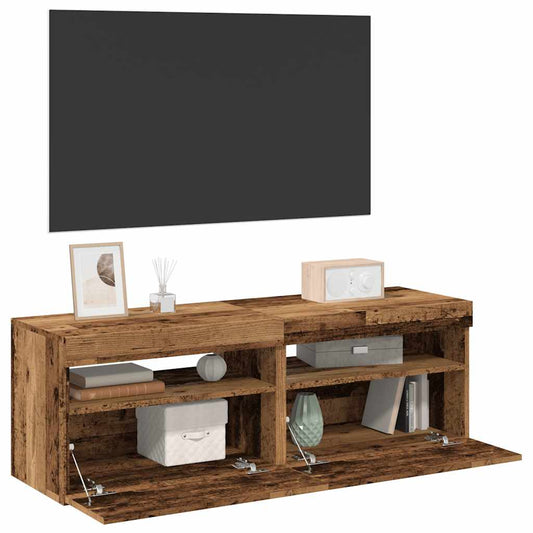 TV-Møbel Gammelt Tre Tv-benk med LED-lys 2 stk
