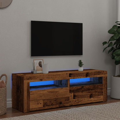 TV-Møbel Gammelt Tre TV-benk med LED-lys 120x35x40 cm