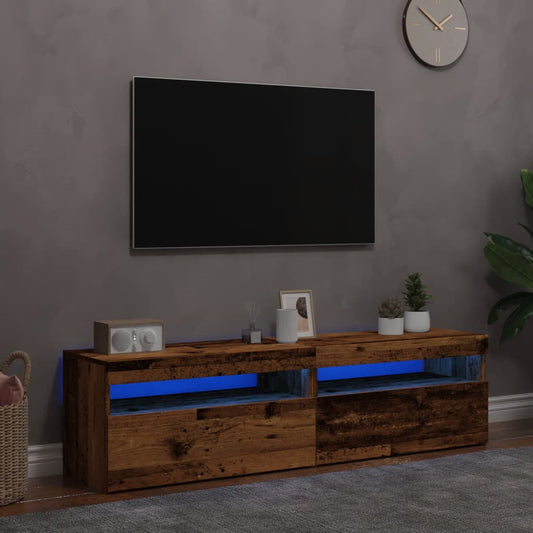 TV-Møbel Gammelt Tre Tv-benk med LED-lys 2 stk