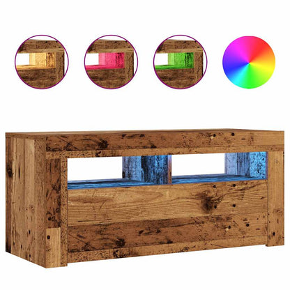 TV-Møbel Gammelt Tre TV-benk med LED-lys 90x35x40 cm