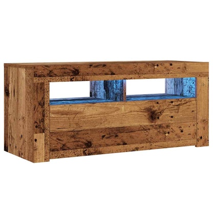 TV-Møbel Gammelt Tre TV-benk med LED-lys 90x35x40 cm