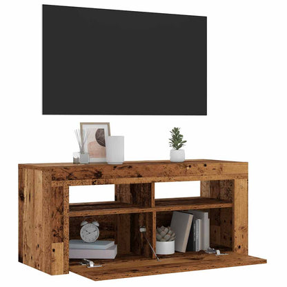 TV-Møbel Gammelt Tre TV-benk med LED-lys 90x35x40 cm