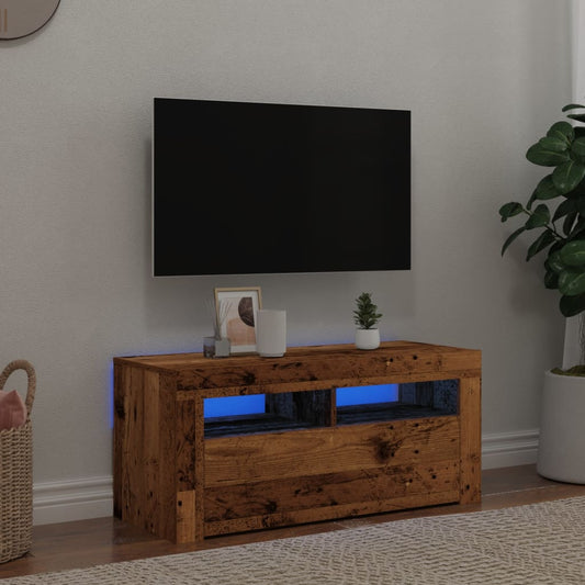 TV-Møbel Gammelt Tre Tv-benk med LED-lys 90x35x40 cm