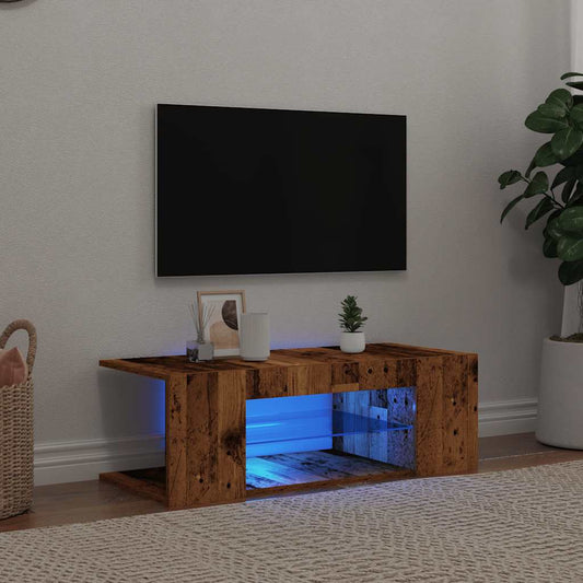 TV-Møbel Gammelt Tre Tv-benk med LED-lys 90x39x30 cm