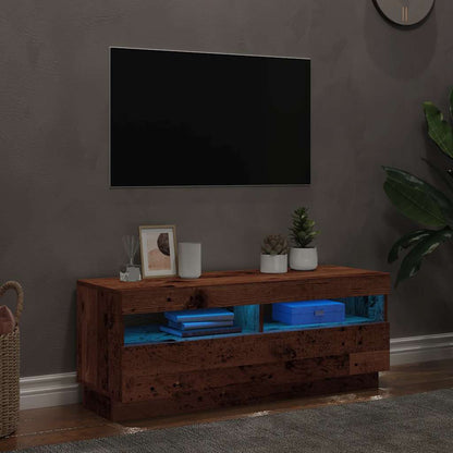 TV-benk med LED-lys gammelt tre 100x35x40 cm konstruert tre