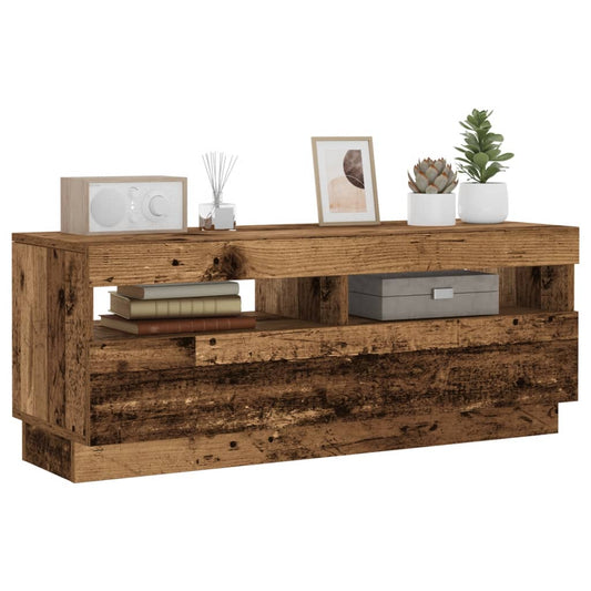 TV-Møbel Gammelt Tre Tv-benk med LED-lys 100x35x40 cm