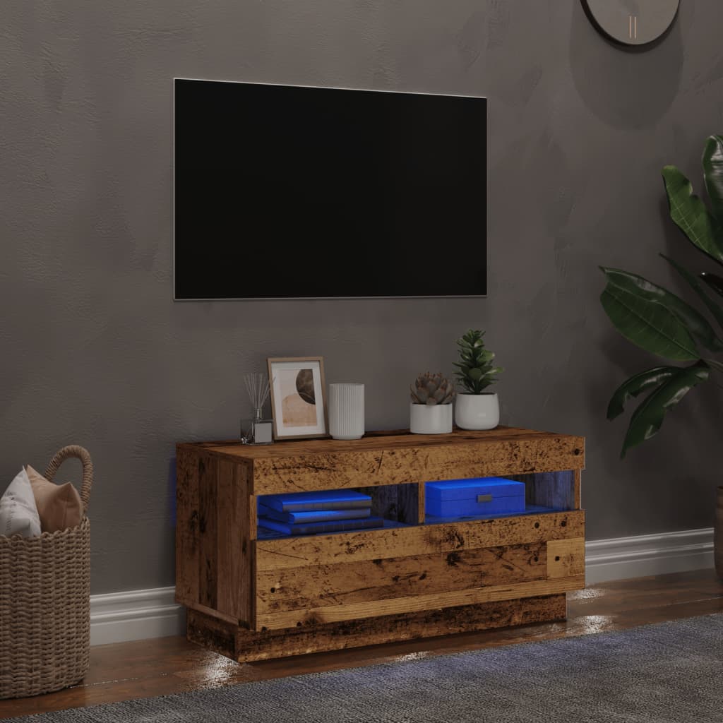 TV-Møbel Gammelt Tre Tv-benk med LED-lys 80x35x40 cm