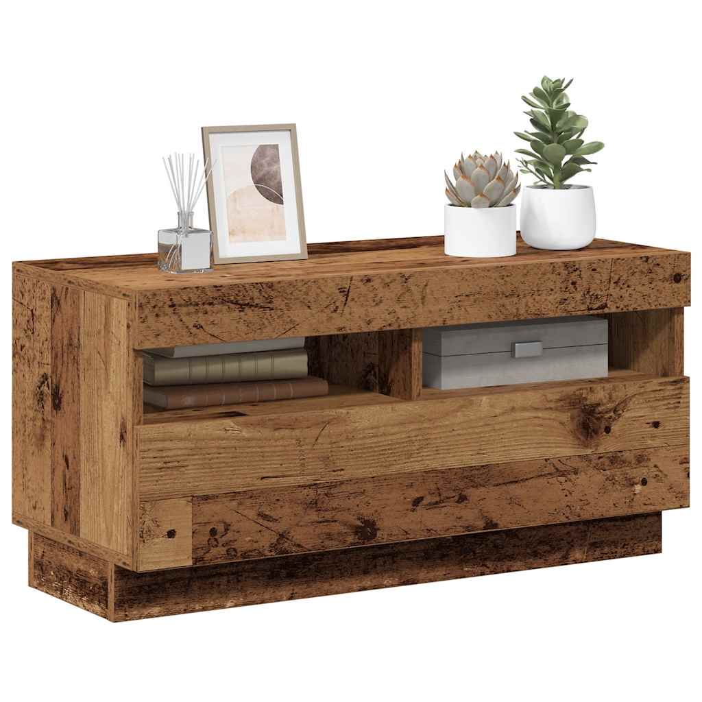 TV-benk med LED-lys gammelt tre 80x35x40 cm konstruert tre