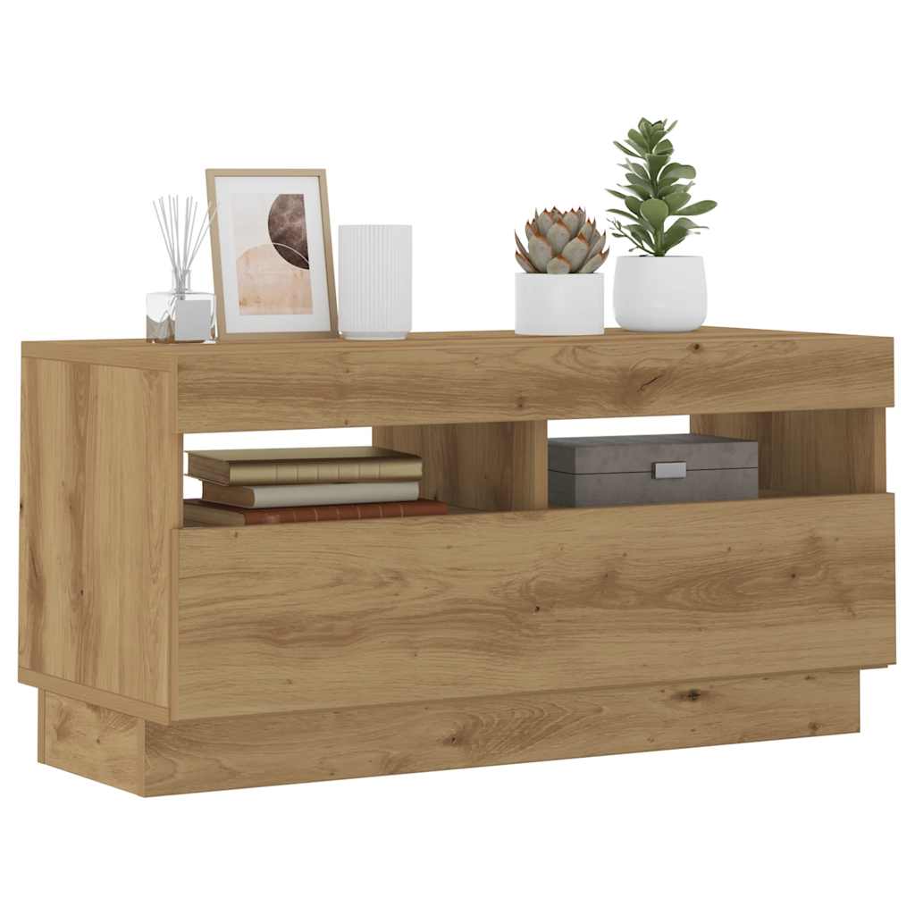 TV-benk med LED-lys artisan eik 80x35x40 cm konstruert tre