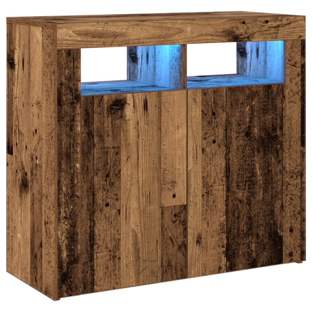 Skjenk Gammelt Tre med LED-lys 80x35x75 cm
