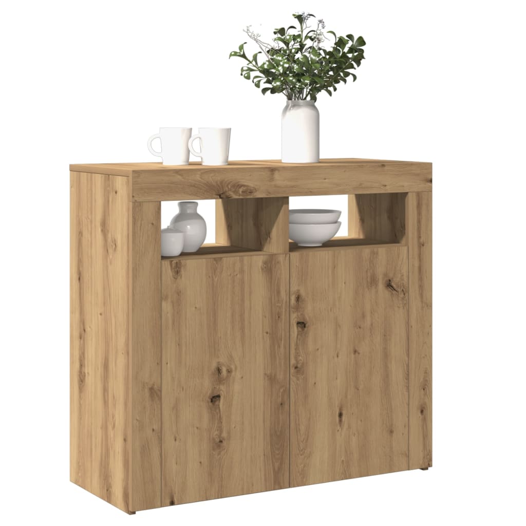 Skjenk Artisan Eik med LED-lys 80x35x75 cm