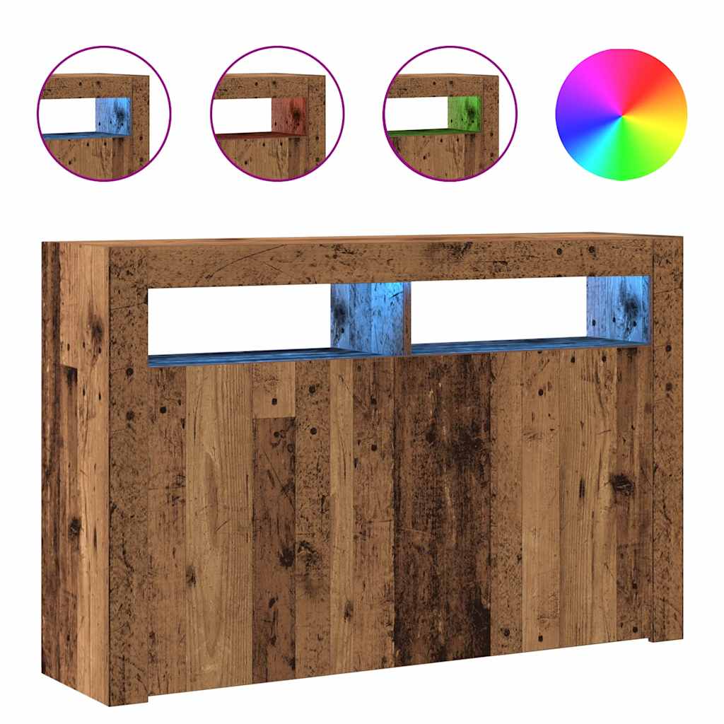 Skjenk Gammelt Tre med LED-lys 115,5x30x75 cm