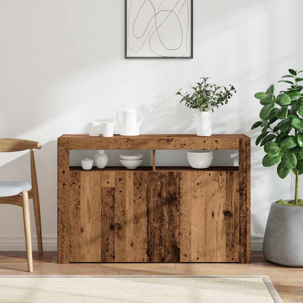 Skjenk Gammelt Tre med LED-lys 115,5x30x75 cm
