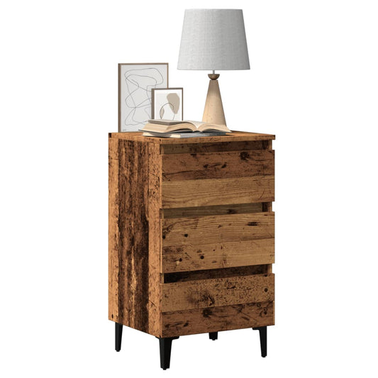 Nattbord Sengbord Gammelt Tre med metallben 40x35x69 cm