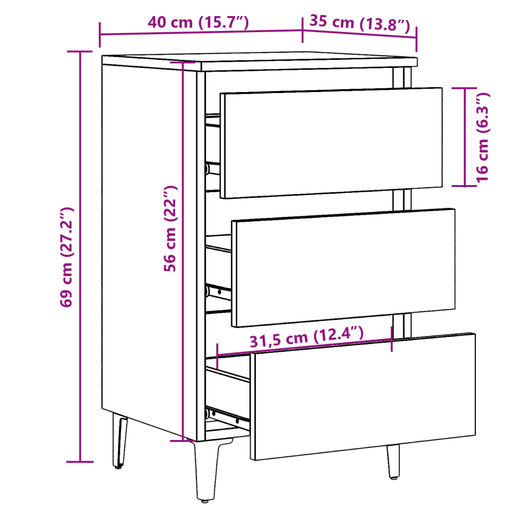 Nattbord Sengbord Artisan Eik med metallben 40x35x69 cm