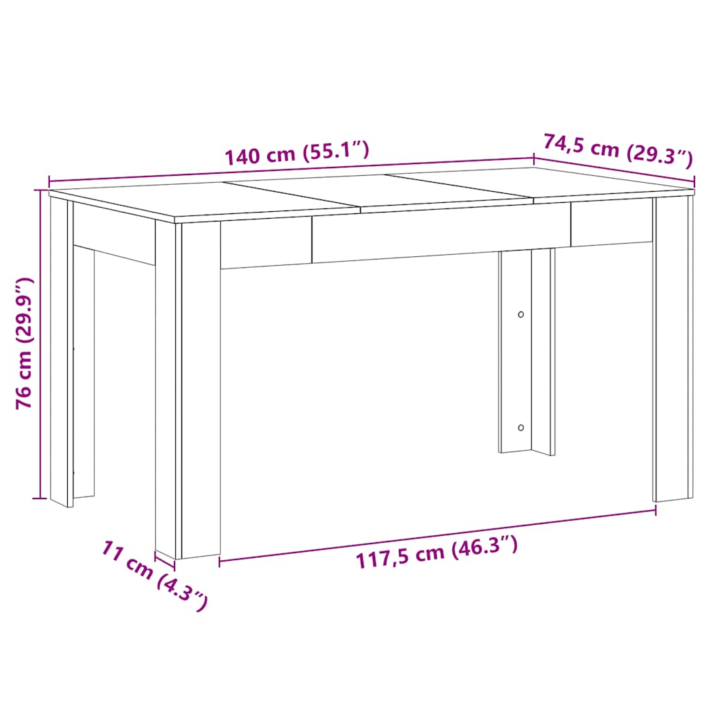 Spisebord artisan eik 140x74,5x76 cm konstruert tre