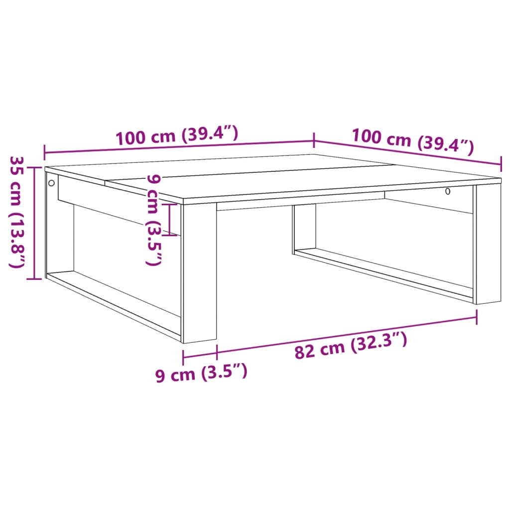 Salongbord Sofabord Gammelt Tre 100x100x35 cm