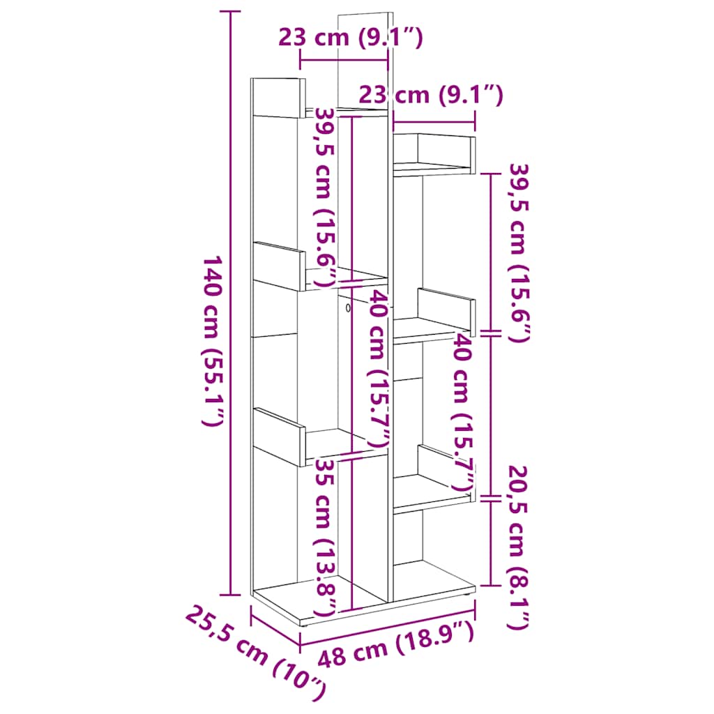 Bokhylle Gammelt Tre 48x25,5x140 cm