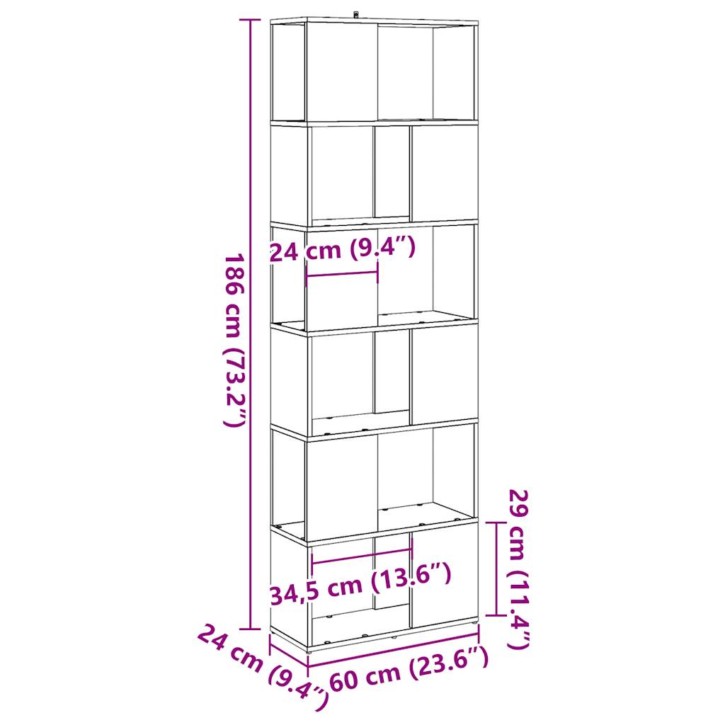 Bokhylle Gammelt Tre Romdeler 60x24x186 cm