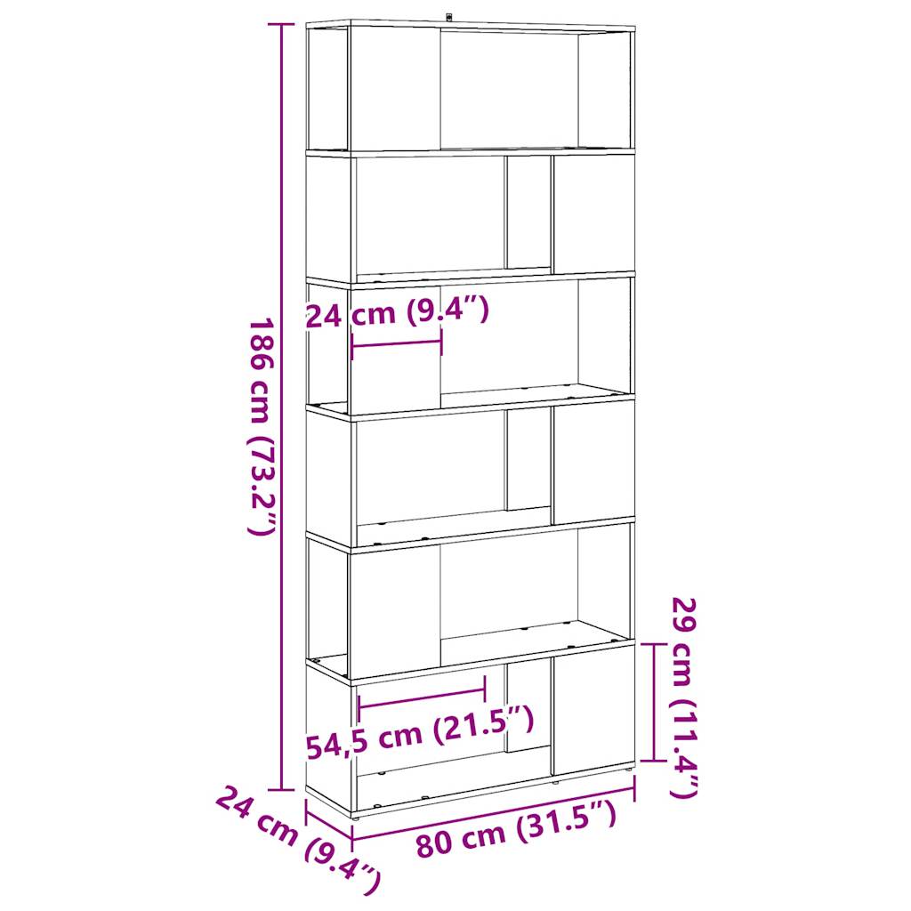 Bokhylle Gammelt Tre Romdeler 80x24x186 cm
