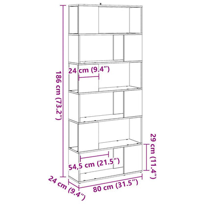 Bokhylle Gammelt Tre Romdeler 80x24x186 cm