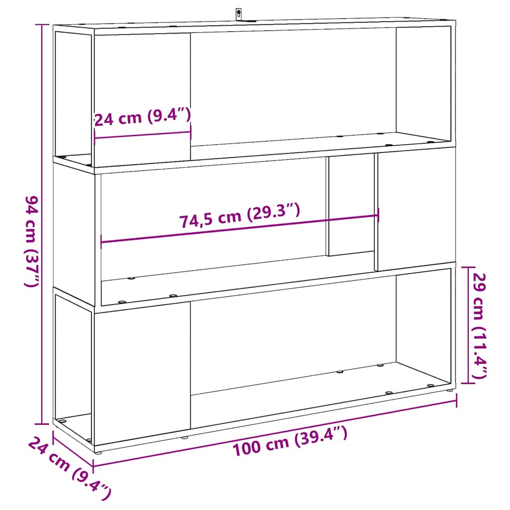 Bokhylle Gammelt Tre Romdeler 100x24x94 cm