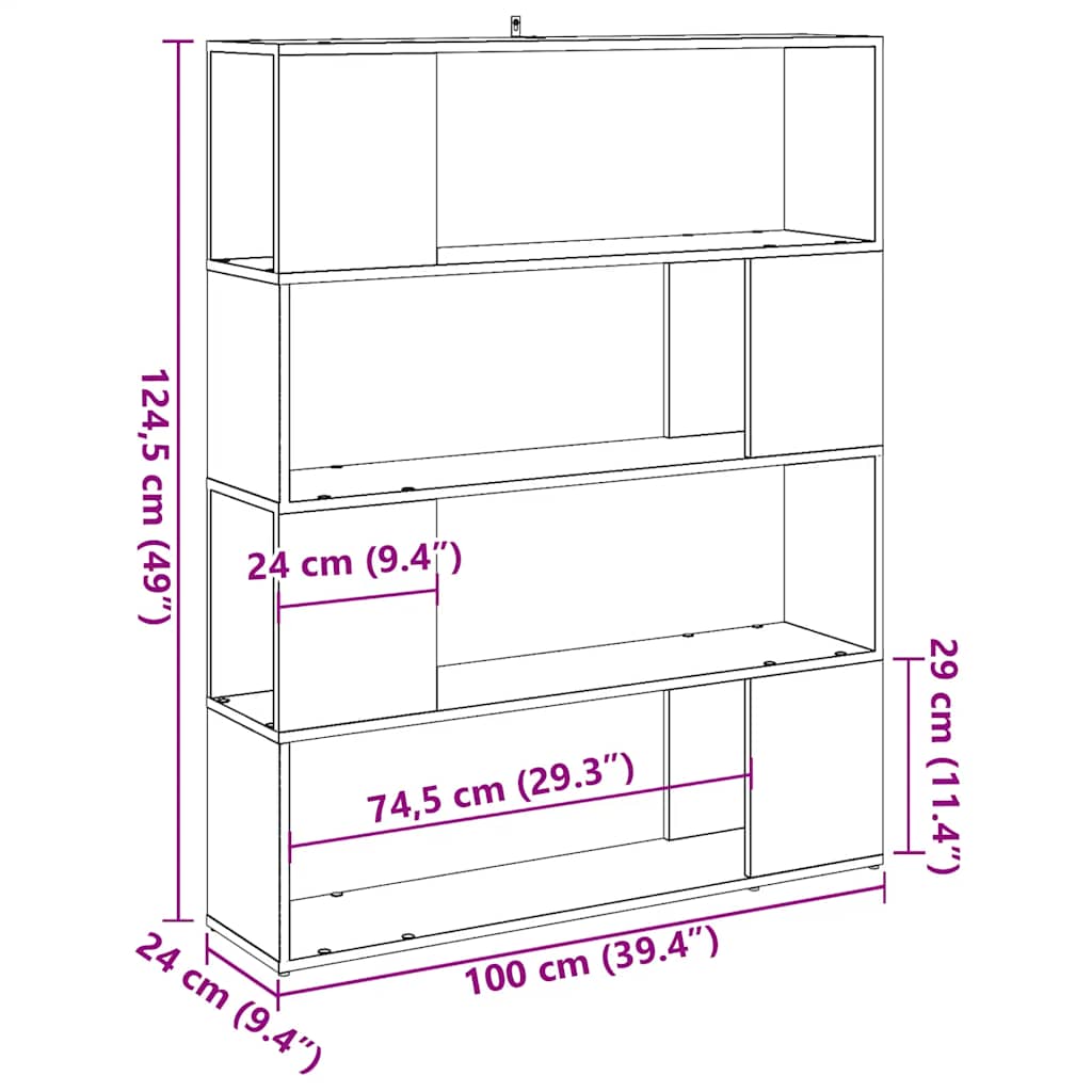 Bokhylle Gammelt Tre Romdeler 100x24x124,5 cm