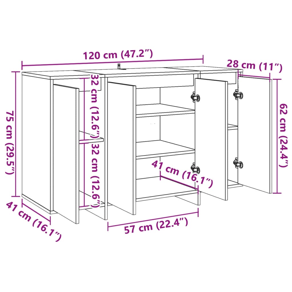 Skjenk Gammelt Tre 120x41x75 cm