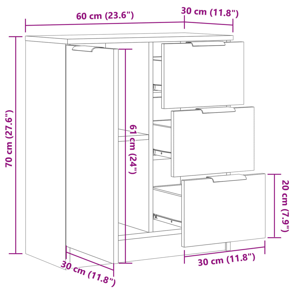 Skjenk Gammelt Tre 60x30x70 cm