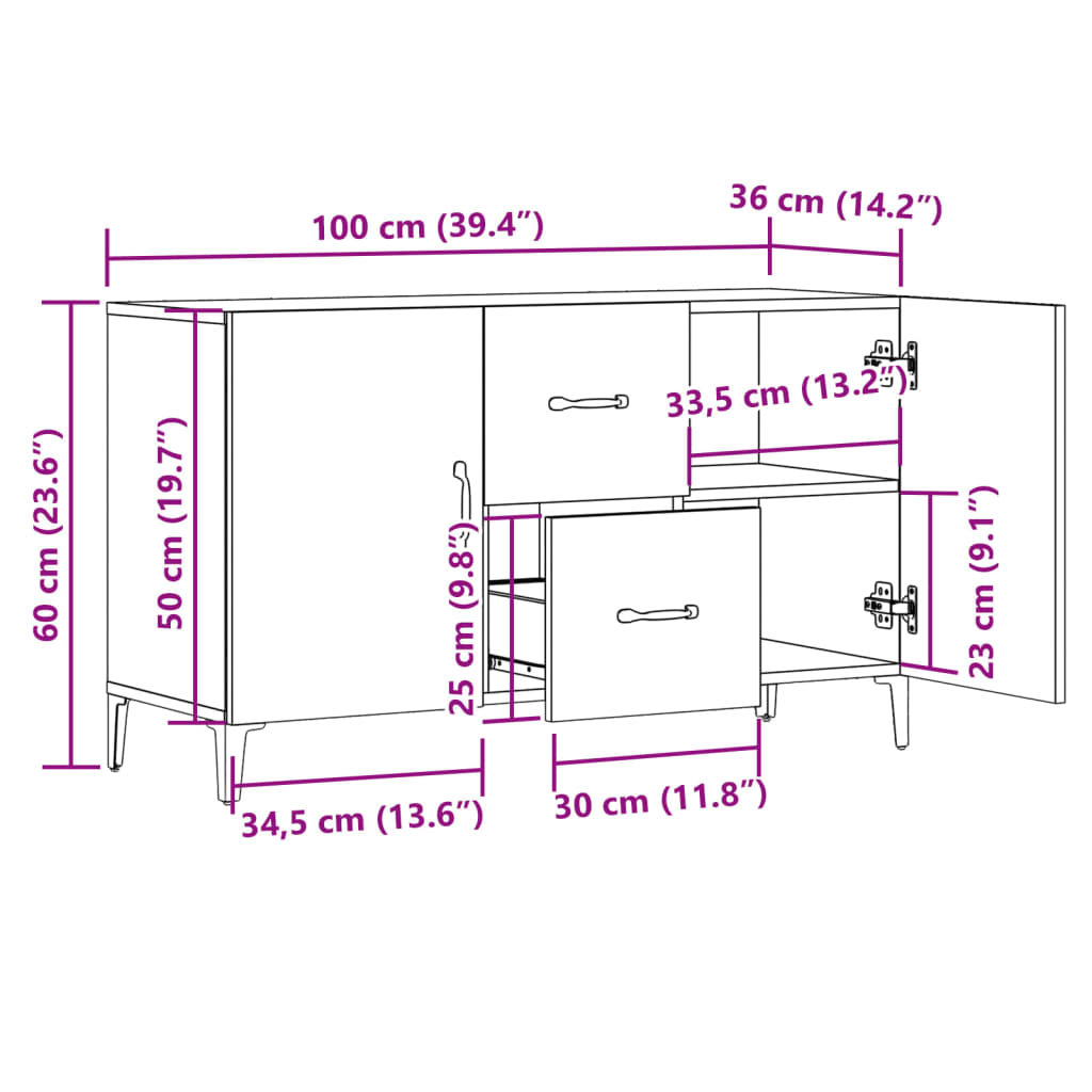 Skjenk Gammelt Tre 100x36x60 cm