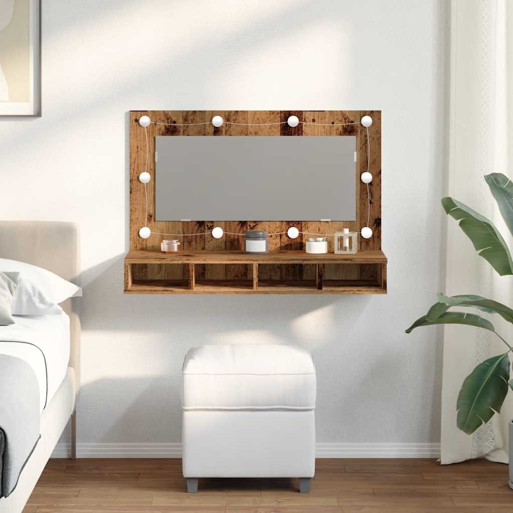 Baderomsspeil Speilskap med LED Gammelt Tre 90x31,5x62 cm