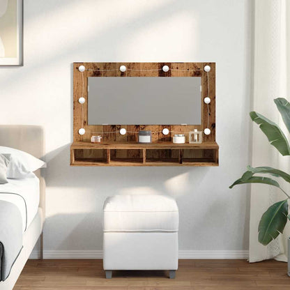 Baderomsspeil Speilskap med LED Gammelt Tre 90x31,5x62 cm