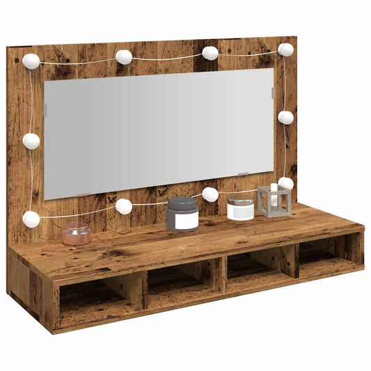 Baderomsspeil Speilskap med LED Gammelt Tre 90x31,5x62 cm