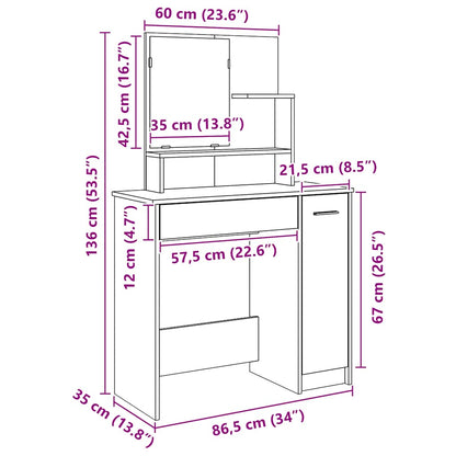 Sminkebord Artisan Eik speil 86,5x35x136 cm