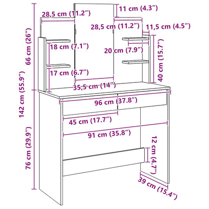 Sminkebord Artisan Eik speil 96x39x142 cm