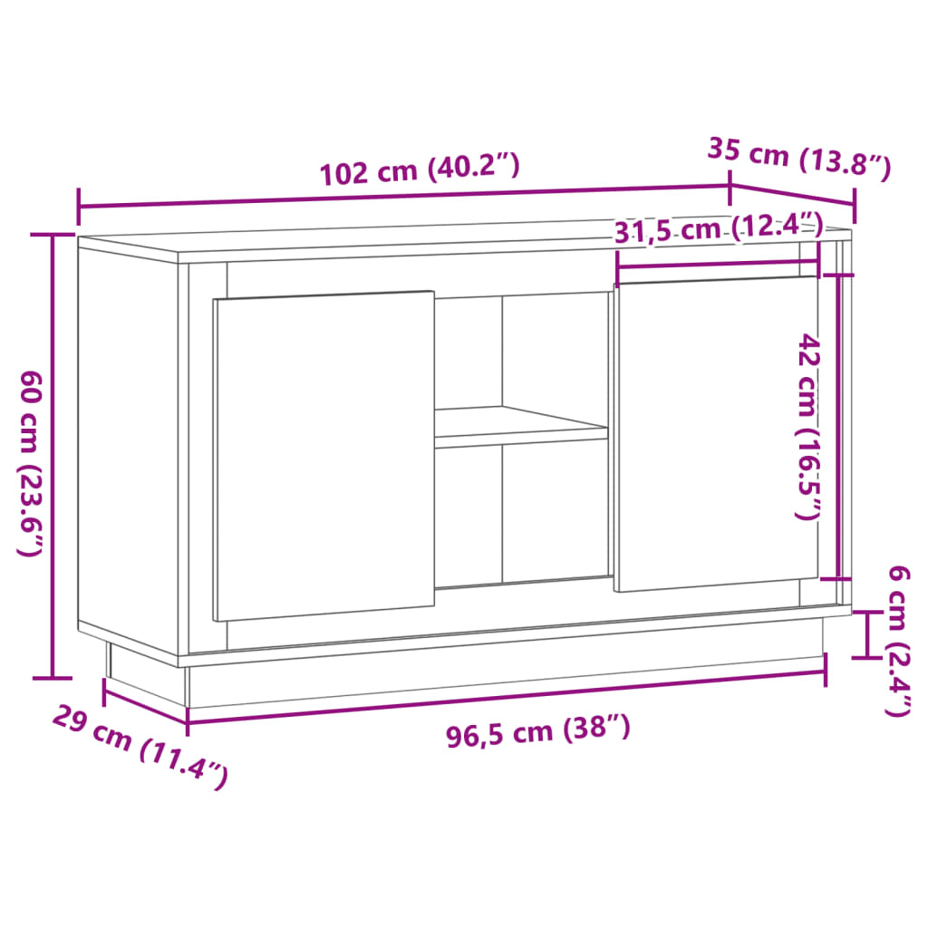 Skjenk Gammelt Tre 102x35x60 cm