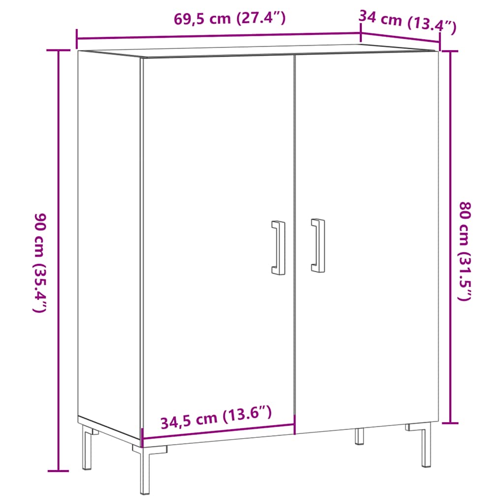 Skjenk Gammelt Tre 69,5x34x90 cm