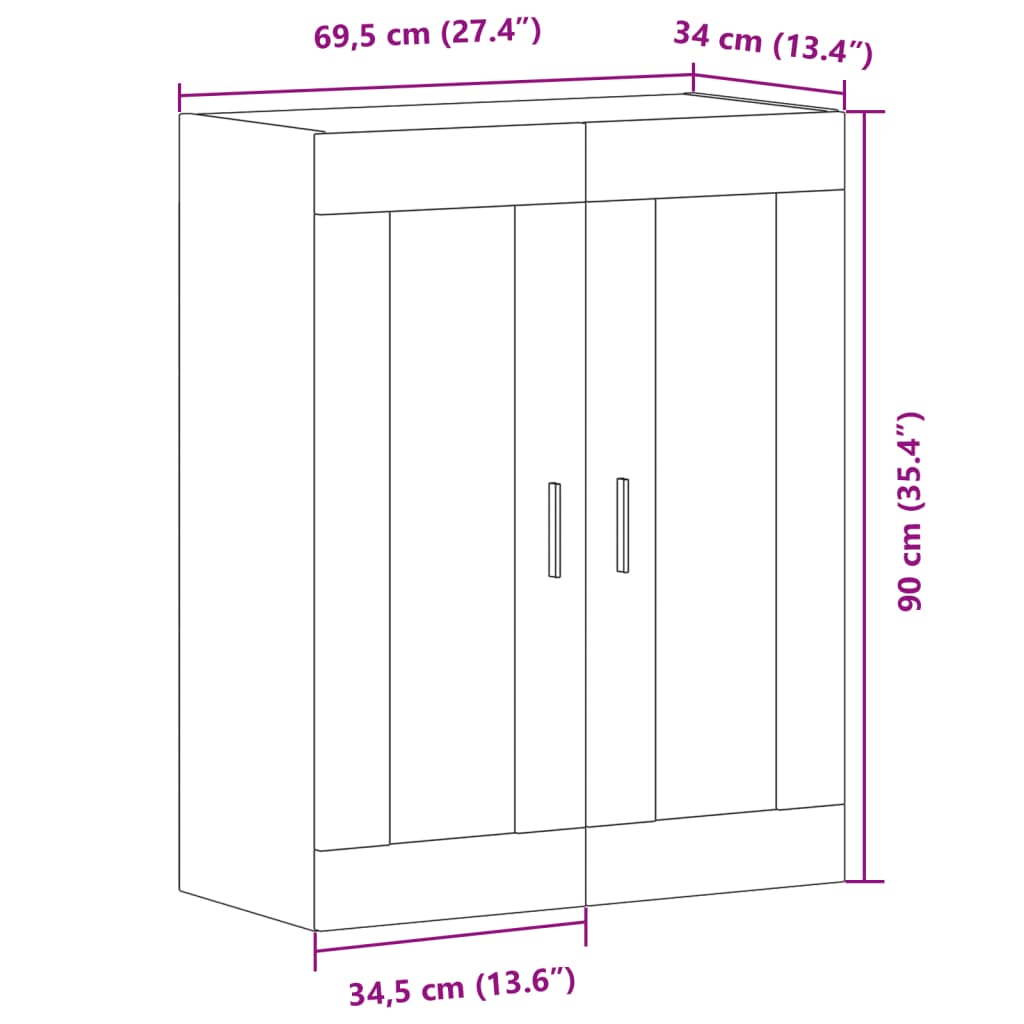 Veggskap Gammelt Tre 69,5x34x90 cm