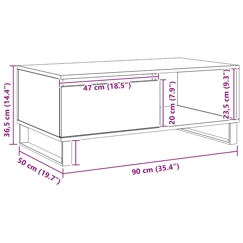 Salongbord Sofabord Artisan Eik 90x50x36,5 cm