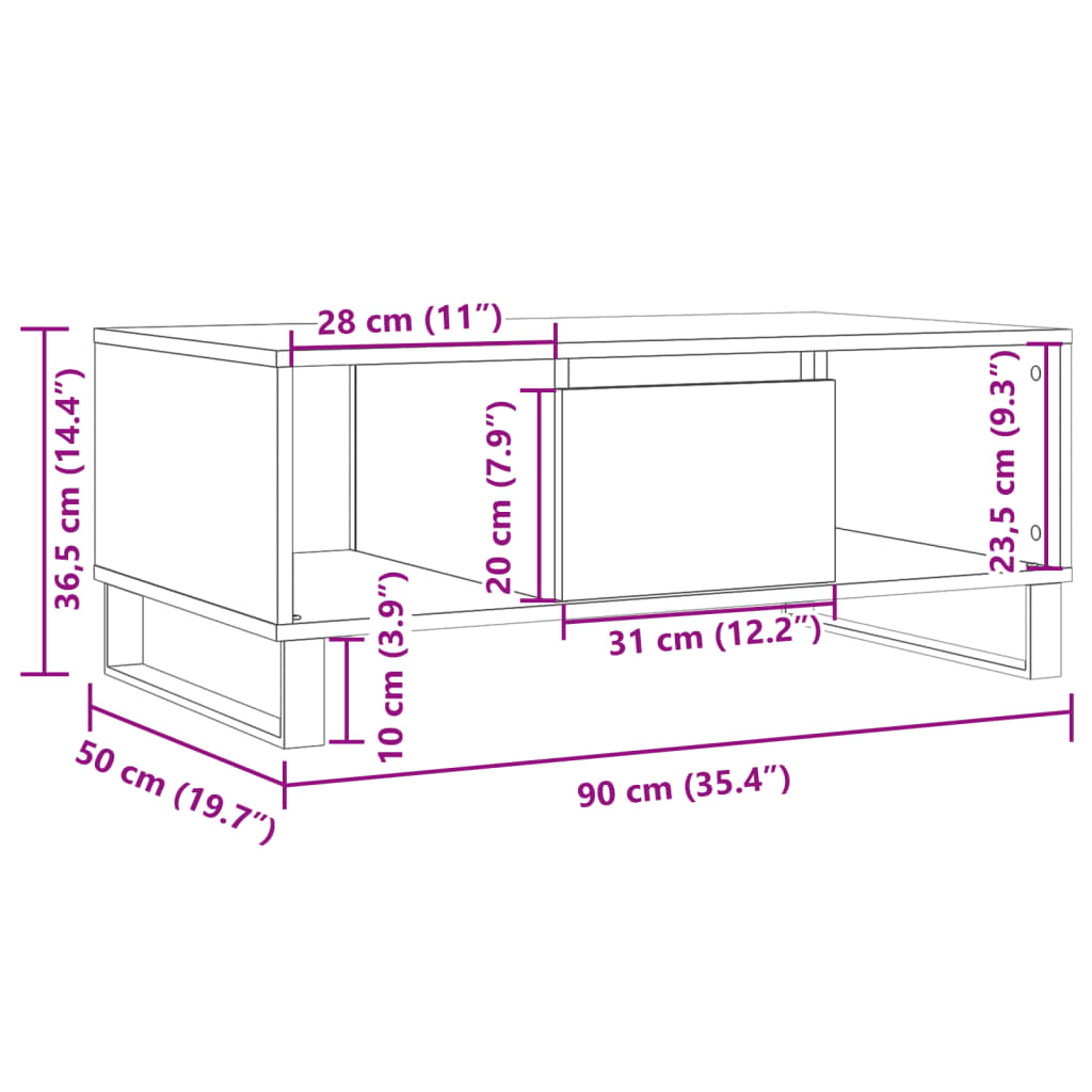 Salongbord Sofabord Gammelt Tre 90x50x36,5 cm